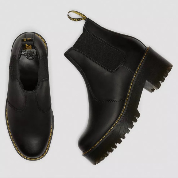 Doc Martens Black Rometty Wyoming Leather Platform Chelsea Boots - Picture 9 of 14